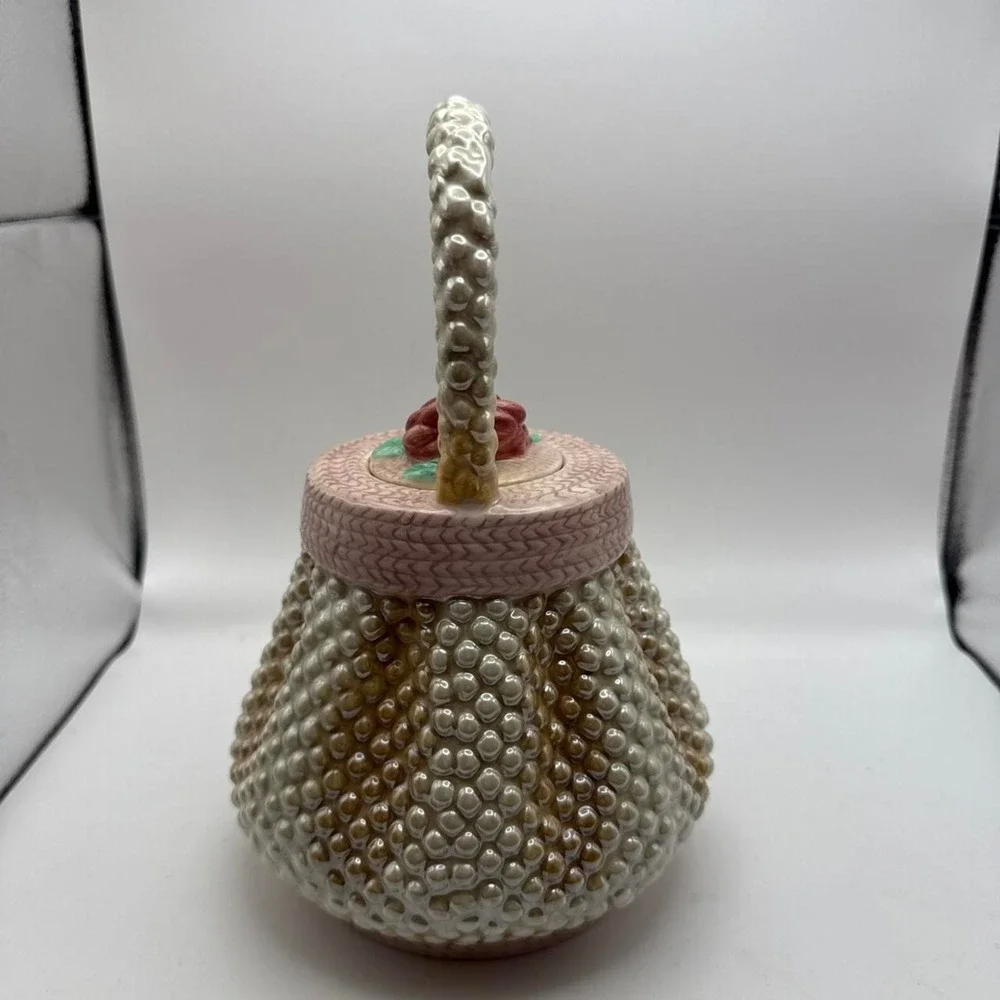 Cream and pink beaded floral teapot